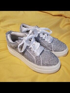 Jessica Simpson Silver Rhinestone Platform Sneakers